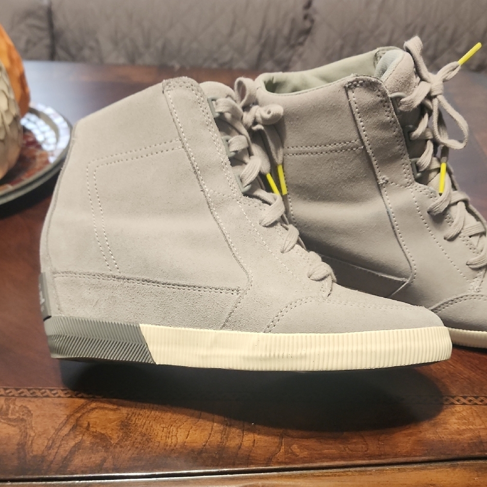 Sorel Gray High-Top Wedge Sneakers - Picture 2 of 7